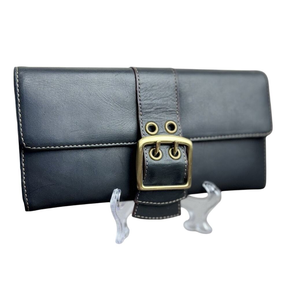 Franklin Covey Black Leather Buckle Clutch Wallet